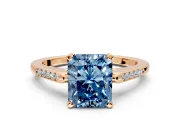 Solitaire Engagement Ring Setting for Fancy Blue Radiant Cut Center with Channel Accents and Prong Head in Rose Gold