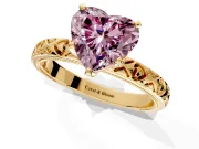 Solitaire Engagement Ring Setting for Fancy Pink Heart-Shaped Center with XO Engraved Band and Prong Head in Yellow Gold