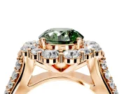 Large Accent Halo Engagement Ring Setting for Fancy Green Round Cut Center with Pave Split Shank and Prong Head in Rose Gold