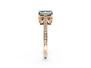 Cathedral Engagement Ring Setting for Fancy Blue Asscher Cut Center with Antique-Style Pave Band and Prong Head in Rose Gold