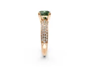 Solitaire Engagement Ring Setting for Fancy Green Cushion Cut Center with Multi-Row Pave Accents and Basket Head in Rose Gold