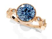 Milgrain Bezel Engagement Ring Setting for Fancy Blue Round Cut Center with Marquise Stations and Bezel Head in Rose Gold