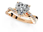Solitaire Engagement Ring Setting for Heart-Shaped Center with Half-Pave Crossover Band and Prong Head in Rose Gold