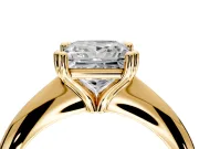 Solitaire Engagement Ring Setting for Princess Cut Center with Reverse Tapered Band and Prong Head in Yellow Gold