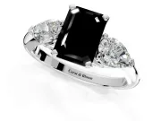 3 Stone Engagement Ring Setting for Fancy Black Emerald Cut Center with Large Pear-Shaped Accents and Prong Head in Platinum