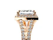 Halo Engagement Ring Setting for Princess Cut Center with Pave Split Shank and Prong Head in Rose Gold