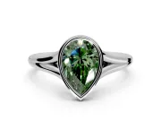 Solitaire Engagement Ring Setting for Fancy Green Pear-Shaped Center with V Split Shank and Bezel Head in Sterling Silver