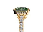 Solitaire Engagement Ring Setting for Fancy Green Radiant Cut Center with Widening Pave Band and Claw Prong Head in Yellow Gold