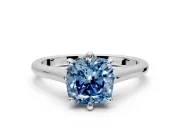 Solitaire Engagement Ring Setting for Fancy Blue Cushion Cut Center with Cathedral Band and Prong Head in White Gold