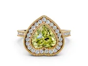 Halo Engagement Ring Setting for Fancy Yellow Heart-Shaped Center with Milgrain Frame, Pave Band and Prong Head in Yellow Gold
