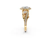 Milgrain Halo Engagement Ring Setting for Pear-Shaped Center with Shoulder Bezels and Prong Head in Yellow Gold