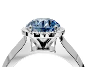 Halo Engagement Ring Setting for Fancy Blue Round Cut Center with Knife Ridge Cathedral Band and Prong Head in Sterling Silver