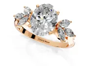 Floral Cluster Engagement Ring Setting for Oval Center with Marquise Accents and Prong Head in Rose Gold