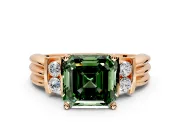 Solitaire Engagement Ring Setting for Fancy Green Asscher Cut Center with Grooved Bar Accent Band and Prong Head in Rose Gold