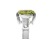 3 Stone Engagement Ring Setting for Fancy Yellow Emerald Cut Center with Baguette Accents and Prong Head in Platinum