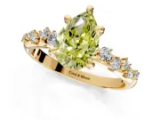 Solitaire Engagement Ring Setting for Fancy Yellow Pear-Shaped Center with Trailing Leaf Accent Band and Prong Head in Yellow Gold