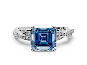 Solitaire Engagement Ring Setting for Fancy Blue Asscher Cut Center with Twisted Pave Band and Prong Head in Sterling Silver