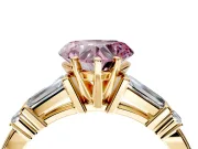 Bar-Set Engagement Ring Setting for Fancy Pink Heart-Shaped Center with Tapered Baguette Accents and Prong Head in Yellow Gold