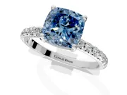 Solitaire Engagement Ring Setting for Fancy Blue Cushion Cut Center with Micro Pave Band and Prong Head in Platinum