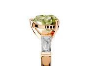 3 Stone Engagement Ring Setting for Fancy Yellow Heart-Shaped Center with Tapered Baguettes, Plain Band and Prong Head in Rose Gold