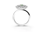 Halo Engagement Ring Setting for Fancy Green Pear-Shaped Center with Milgrain Bezel Rim, Plain Band and Prong Head in Sterling Silver