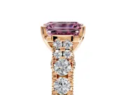 Solitaire Engagement Ring Setting for Fancy Pink Emerald Cut Center with Pave Cathedral Shoulders and Prong Head in Rose Gold