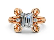 Solitaire Engagement Ring Setting for Emerald Cut Center with Twisted Band and Scroll Prong Head in Rose Gold
