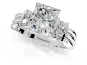 Solitaire Engagement Ring Setting for Radiant Cut Center with Grooved Bar Accent Band and Prong Head in Platinum