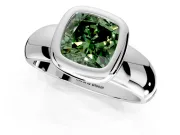 Solitaire Engagement Ring Setting for Fancy Green Cushion Cut Center with Wide Band and Bezel Head in Sterling Silver