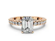 Solitaire Engagement Ring Setting for Emerald Cut Center with Single Row Accent Band and Prong Head in Rose Gold