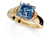 Solitaire Engagement Ring Setting for Fancy Blue Princess Cut Center with Wide Band, Pave Collar and Prong Head in Yellow Gold