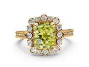 Milgrain Halo Engagement Ring Setting for Fancy Yellow Radiant Cut Center with Bezel Point Accents and Prong Head in Yellow Gold