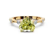 Solitaire Engagement Ring Setting for Fancy Yellow Heart-Shaped Center with Bezel Station Band and Prong Head in Yellow Gold