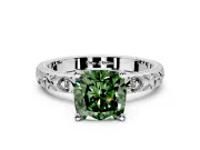 Solitaire Engagement Ring Setting for Fancy Green Cushion Cut Center with XO Engraved Band and Prong Head in Platinum