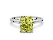 Hidden Halo Engagement Ring Setting for Fancy Yellow Radiant Cut Center with Thin Round-Wire Band and Prong Head in Platinum