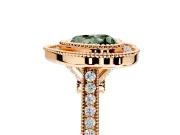 Halo Engagement Ring Setting for Fancy Green Heart-Shaped Center with Milgrain Frame, Pave Band and Prong Head in Rose Gold