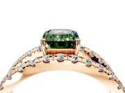 Solitaire Engagement Ring Setting for Fancy Green Emerald Cut Center with Wide-Open Split Shank and Prong Head in Rose Gold