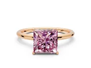 Solitaire Engagement Ring Setting for Fancy Pink Princess Cut Center with Plain Band, Open Basket and Prong Head in Rose Gold
