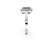 Starburst Halo Engagement Ring Setting for Fancy Pink Emerald Cut Center with Flat Cathedral Band and Prong Head in White Gold