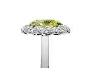 Halo Engagement Ring Setting for Fancy Yellow Oval Center with Plain Tapered Band and Prong Head in Sterling Silver