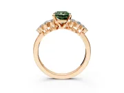 Cluster Engagement Ring Setting for Fancy Green Radiant Cut Center with 2-Row Shoulder Clusters and Prong Head in Rose Gold