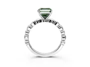 Solitaire Engagement Ring Setting for Fancy Green Asscher Cut Center with Beaded Bezel Station Band and Prong Head in White Gold