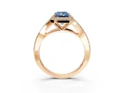 Halo Engagement Ring Setting for Fancy Blue Radiant Cut Center with Pave Split Shank and Prong Head in Rose Gold