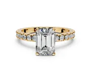 Solitaire Engagement Ring Setting for Emerald Cut Center with Fine Pave Band and Claw Prong Head in Yellow Gold