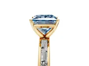 Solitaire Engagement Ring Setting for Fancy Blue Princess Cut Center with Channel Baguette Band and Prong Head in Yellow Gold