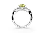 Cluster Engagement Ring Setting for Fancy Yellow Round Cut Center with Round Cut Accent Frame and Prong Head in Sterling Silver