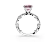 Solitaire Engagement Ring Setting for Fancy Pink Princess Cut Center with Marquise Panel Band and Prong Head in Sterling Silver