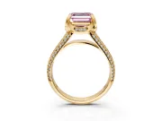 Solitaire Engagement Ring Setting for Fancy Pink Asscher Cut Center with Accented Split Shank and Prong Head in Yellow Gold