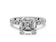 Solitaire Engagement Ring Setting for Asscher Cut Center with Large Accents and Prong Head in Platinum