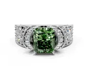 Pave Engagement Ring Setting for Fancy Green Radiant Cut Center with Curved Accent Rows, Openwork and Prong Head in White Gold